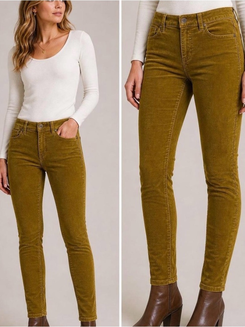 CABI MUSTARD YELLOW UMBER CORDUROY SKINNY PANTS STYLE 3197 WOMENS SZ 6